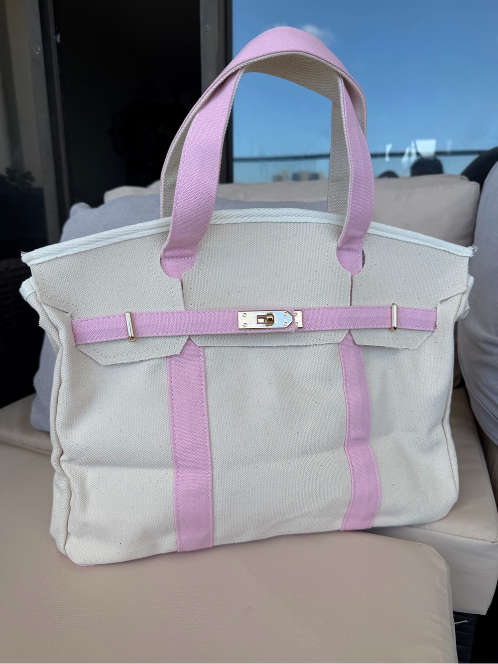Boatkin Canvas Tote with Pink Strap